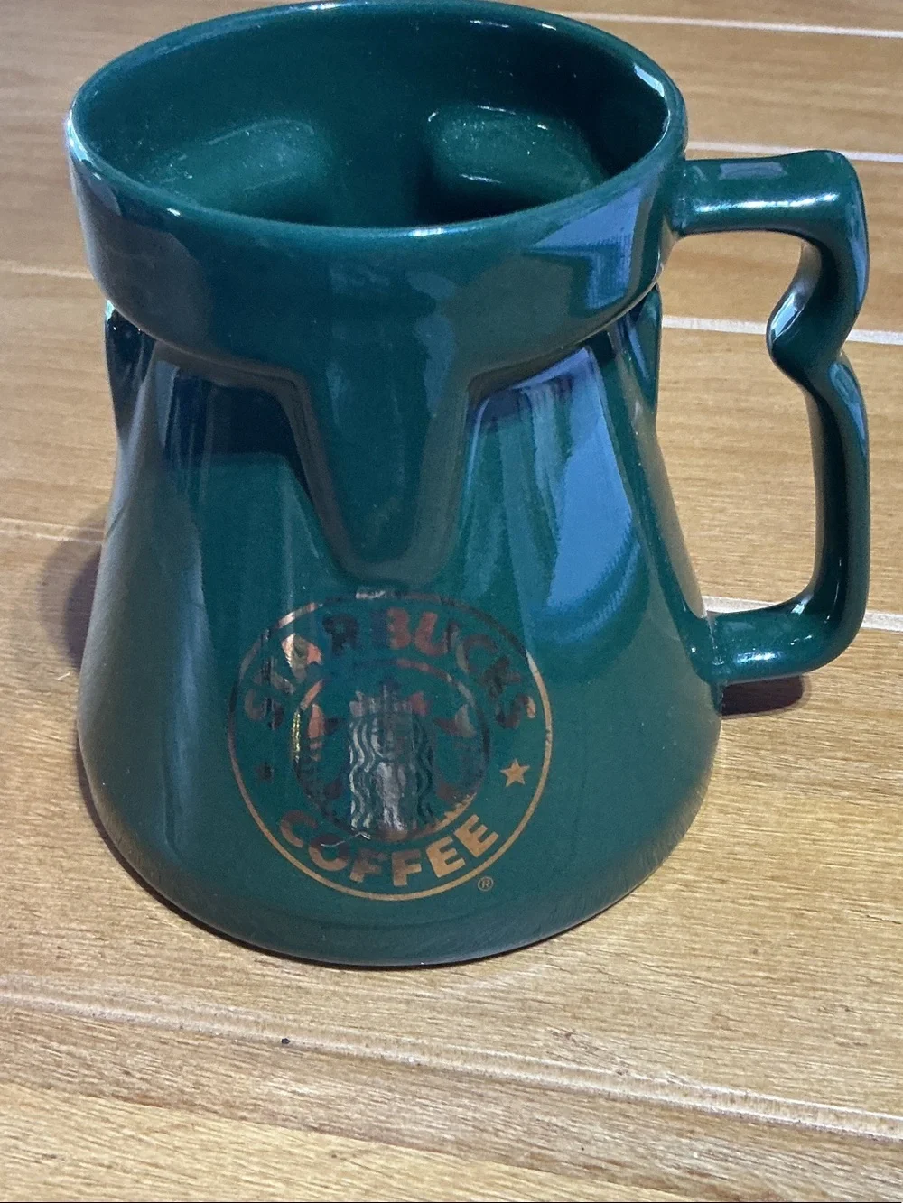 Starbucks Dark Green Ceramic Travel Coffee Mug with Gold Logo